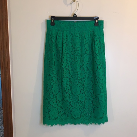 J. Crew Green Pintucked Pencil Skirt Lace size 2 - Picture 7 of 9